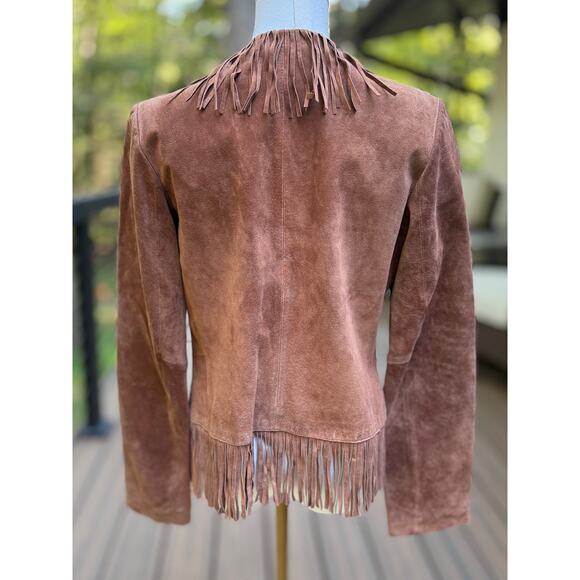VTG Brown Suede Leather Fringe Western Boho Jacket Coat Siena Studio M Excellent - Picture 13 of 13